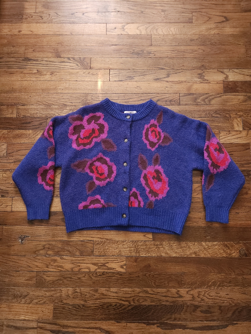 Natural Life Floral Button Front Cardigan Sweater in Blue Rose Size Medium - Picture 5 of 14